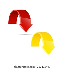 Two curved circle arrow ribbon. 2 direction round banner shape. Trend arrow stripe form, flat arrow icon. Vector pointer. Band banner