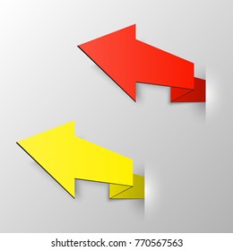 Two curved circle arrow ribbon. 2 direction round banner shape. Trend arrow stripe form, flat arrow icon. Vector pointer. Band banner