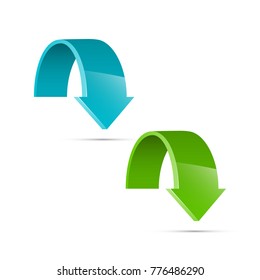 Two curved circle arrow ribbon. 2 direction round banner shape. Trend arrow stripe form, flat arrow icon. Vector pointer. Band banner
