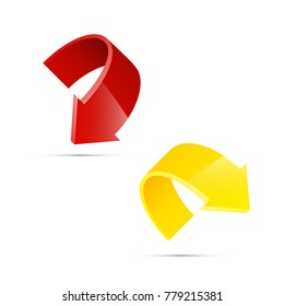 Two curved circle arrow ribbon. 2 direction round banner shape. Trend arrow stripe form, flat arrow icon. Vector pointer. Band banner