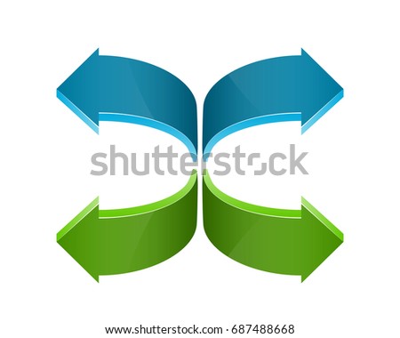 Two curved circle arrow ribbon. 2 direction round banner shape. Trend arrow stripe form, flat icon