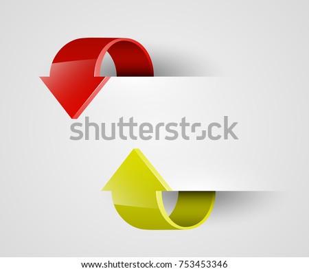 Two curved circle arrow ribbon. 2 direction round banner shape. Trend arrow stripe form, flat arrow icon. Vector pointer. Band banner