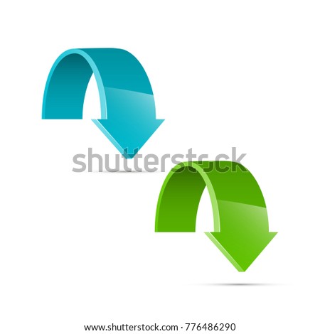 Two curved circle arrow ribbon. 2 direction round banner shape. Trend arrow stripe form, flat arrow icon. Vector pointer. Band banner