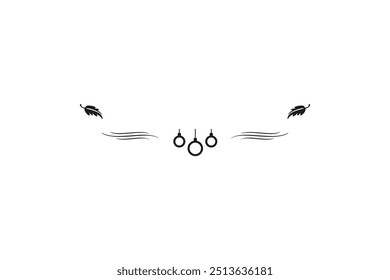 Two curved lines and small feathers suggest wings, while circular elements represent eyes. The composition is clean and symmetrical, set on a white background.