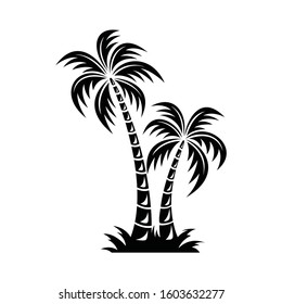 two curved palm trees in a retro style. vecor