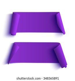 Two curved, purple banners, isolated on white background. Vector illustration.