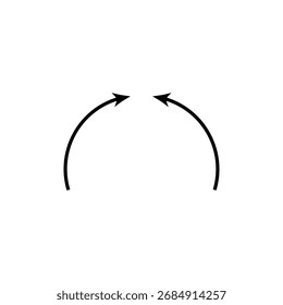 Dos flechas semicirculares curvas que apuntan una hacia la otra. Ilustración vectorial.