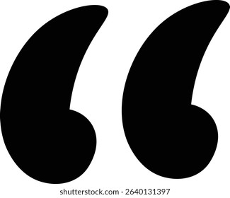 Two curved shapes form quotation marks in a bold, solid style.  A pair of reversed commas creates a frame for text excerpts. Cartoon vector illustration