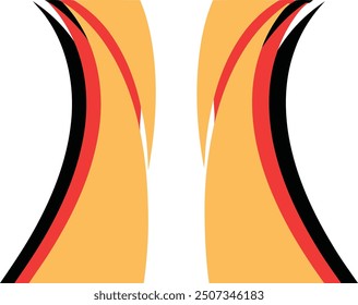 Two curved shapes with vibrant orange, black, and red lines. Perfect for graphic design projects needing abstract and dynamic elements.
