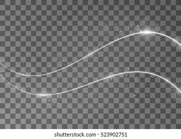 Two curves lines with light effects. Isolated on black transparent background. Vector illustration, eps 10.

