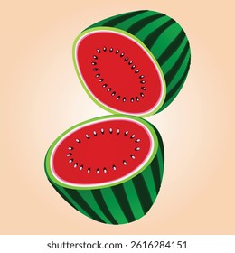 Two cut parts of watermelon clipart vector cartoon fresh green watermelon 