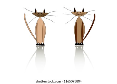 two cute abstract cat yellow and red on white background (vector illustration)