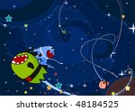 Two cute aliens race through the open space