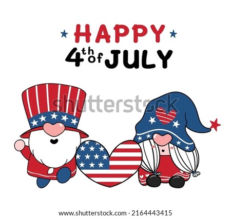 Two cute America Gnome 4th of July Independence day cartoon flat vector doodle illustration 