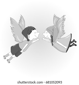 Two cute angels. Sketch vector illustration