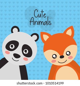 two cute animals panda and fox friendly
