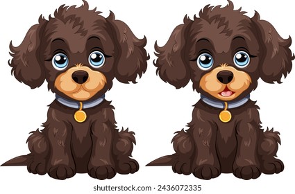 Two cute animated puppies with big blue eyes