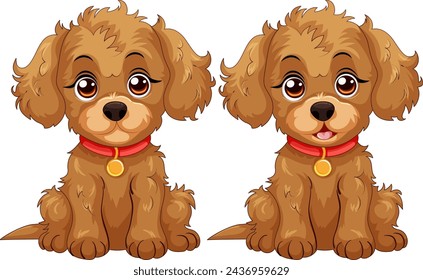 Two cute animated puppies with big eyes