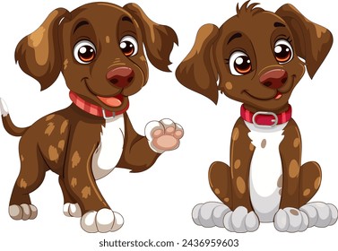 Two cute animated puppies with playful expressions