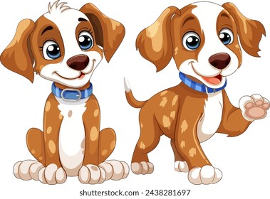 Two cute animated puppies with playful expressions