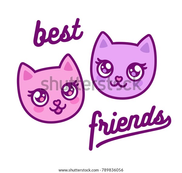 Download Two Cute Anime Kitties Best Friends Stock Vector (Royalty ...