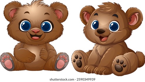 Two cute baby bears with big blue eyes