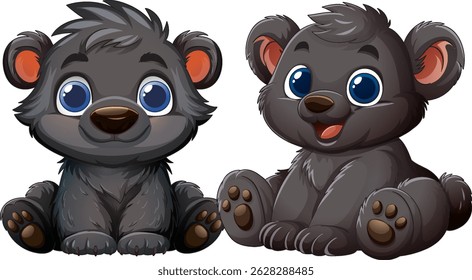 Two cute baby bears with big blue eyes