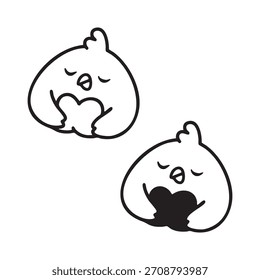 Dos pollitos lindos mirando lejos el uno del otro, ilustración divertida del pollo dibujado a mano kawaii simple