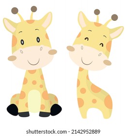 two cute baby giraffes. Vector illustration