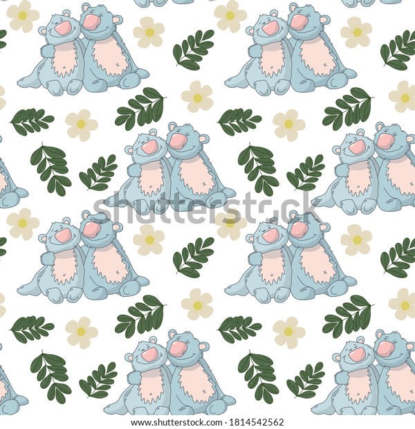 Two Cute Bears Love Vector Seamless Stock Vector Royalty Free