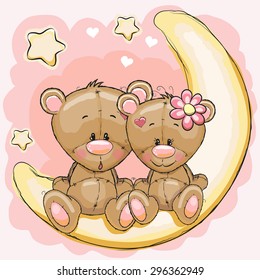 Two Cute Bears is sitting on the moon