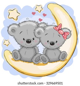 Two Cute Bears is sitting on the moon
