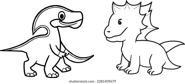 Two Cute And Beautiful Baby Dinosaur Line Art Vector. - Shutterstock ID 2281409679