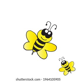two cute bees illustration on white background. flying bee icon. hand drawn vector. yellow and black color. doodle art for logo, label, sticker, clipart, wallpaper, cover, poster, banner, backdrop. 