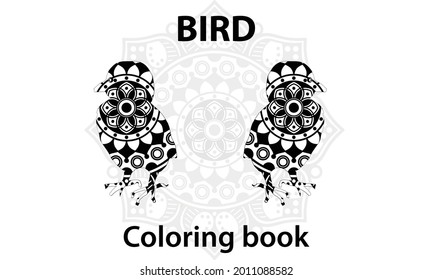 Two cute bird . Coloring book anti-stress drawing with Doodle elements. Design for postcard, invitation and more