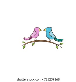 two cute bird floral vector 