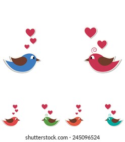 Two cute birds keep the word love isolated on white background