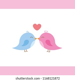 two cute birds are kissing cartoon vector illustration EPS10
