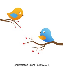 Two cute birds on the tree branches