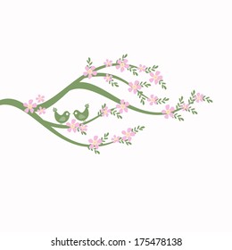 Árbol de arte con aves y flores en ramas 