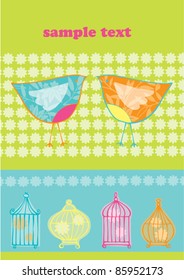 Two cute birds talking greeting card