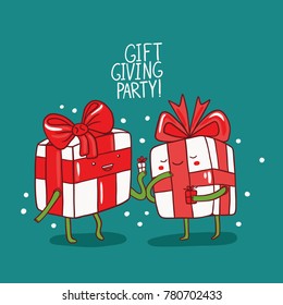 Two cute boxes give gifts to each other vector illustration.