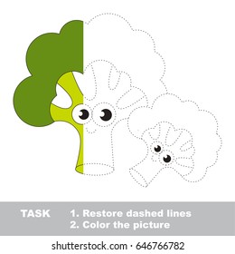Two Cute Broccolies. Dot to dot educational game for kids. Half tracing page.