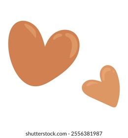 Two cute brown hearts isolated on white background. Valentines in boho style. Valentine's Day