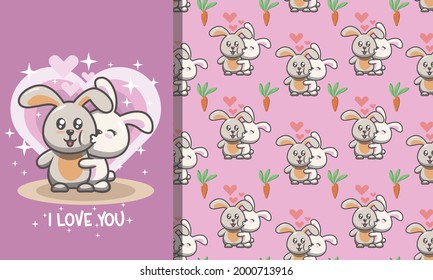 Two cute bunnies kissing seamless pattern Premium Vector