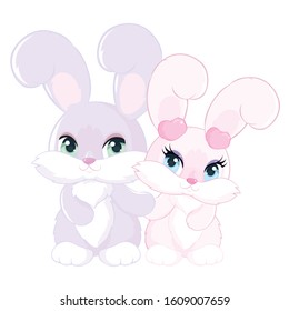 Two cute bunnies for Valentine's Day. Children's characters.