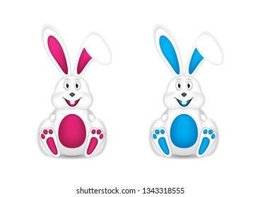 Two cute bunny isolated on white background, vector illustration