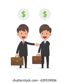 Two cute businessmen shaking hands, Successful deal, agreement, Vector illustration flat design style and isolated on white background