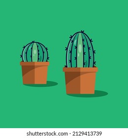 Dos adorables dibujos de cactus vectoriales en un fondo verde.