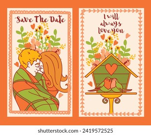 Two cute cards for love, can be used for valentine day, vector illustration